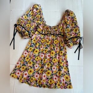 Sylvia Dress For Love And Lemons Floral Puff-Sleeve Dress Yellow, Pink, Black